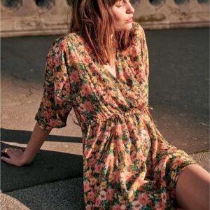 Sezane Floral Wrap Mini Dress